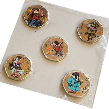 2024 Westminster set Wind in the Willows coins inc. Mole & Mr Toad Art 50p BU UK