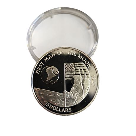 1991/1969 Cook Islands First Man on Moon Five Dollars $5 Silver Coin QEII UNC