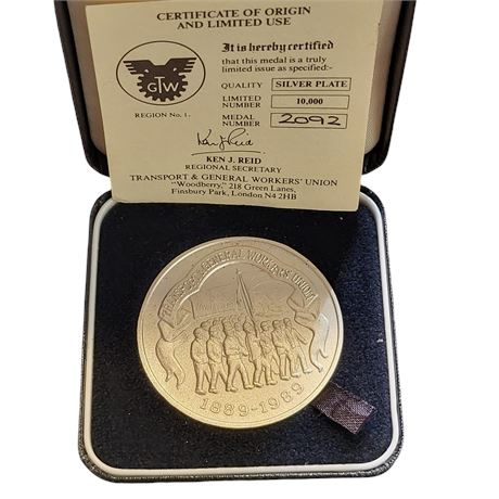 1989 TGWU/Transport & GW Union silver-plated medallion In Case COA 2092/10000