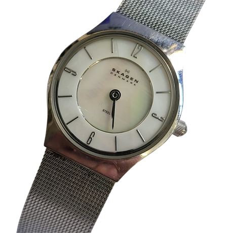 Vintage SKAGEN DENMARK STEEL 233XSSS ladies wristwatch quartz movement BOX VGC