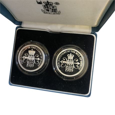 1689-1989 Royal Mint Silver £2 Coin Double Set 31.8g PROOF QEII UK BOX