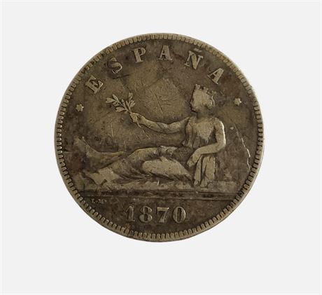 Share 1870 Spanish Spain Provisional Government 5 PESATAS silver coin .900 24.5g