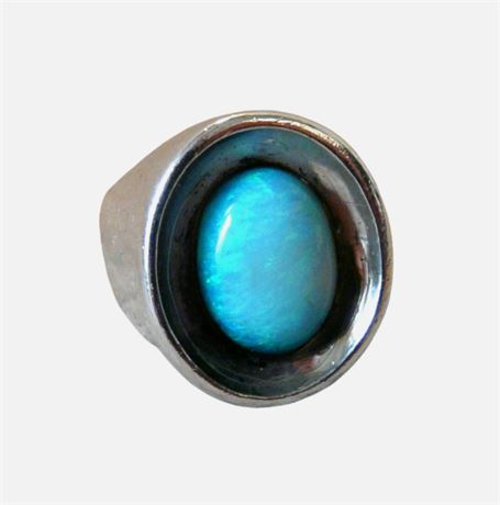 Vintage Sterling Silver Turquoise Opal Signet Ring size PUK / 8US / EU56 GC