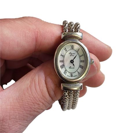 Vintage Precious Time ladies silver wristwatch Swiss quartz movement 925 MOP GC