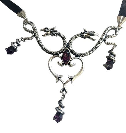 2008 Alchemy of England Lady Wyrm Amethyst Crystal Dragon Necklace VGC
