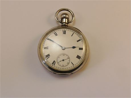 VINTAGE 1916 WALTHAM USA SOLID SILVER GENTS POCKET WATCH VGC