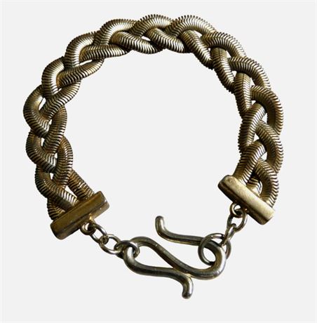 Vintage Braided Serpentine/SnakeChain Gold-tone Flat Bracelet 15cm GC