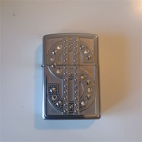 VINTAGE 2007 ZIPPO CIGARETTE  LIGHTER jewelled dollar sign BOXED VGC