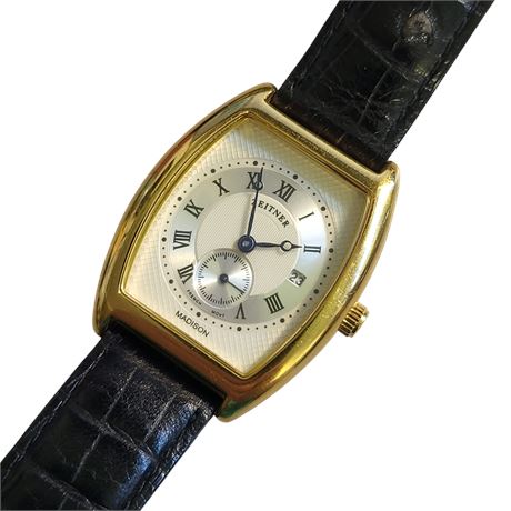 Vintage Zeitner Madison Gents wristwatch French quartz movement Day on Dial GC