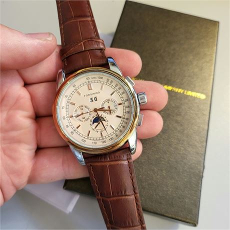 Vintage Forsining Gents Automatic Moonphase Wristwatch Boxed Paperwork A:319 VGC