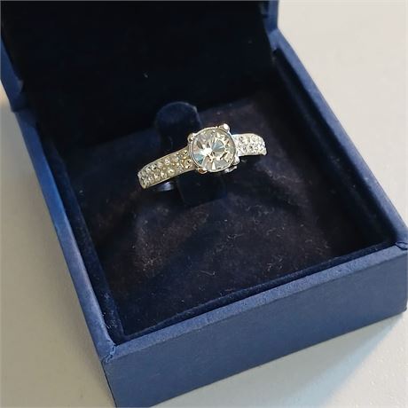 Vintage Swarovski Rhodium-plated Ring BOXED UK SIZE L 3.6g VGC