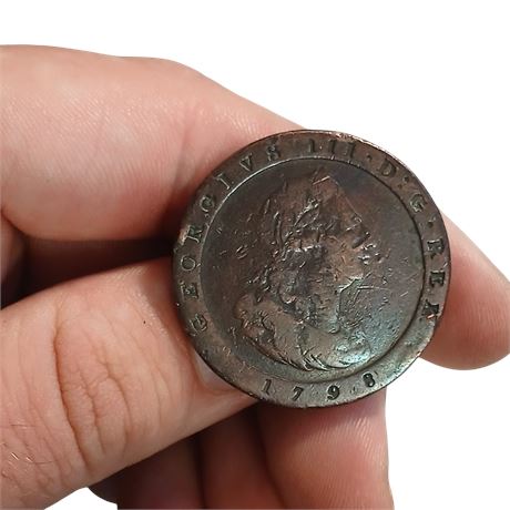 1798 King George III Isle of Man One Penny Copper Coin Fair Grade 21g GB