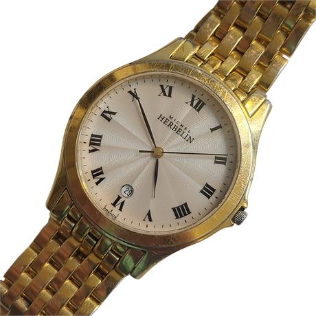 Vintage Michel Herbelin Gold-plated Gents Quartz Wristwatch France 12411 GC