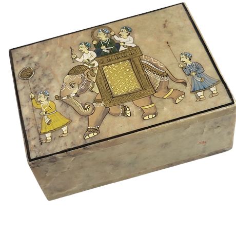 Vintage Decorative Indian Elephant Trinket Jewellery Box Alabaster Soapstone GC