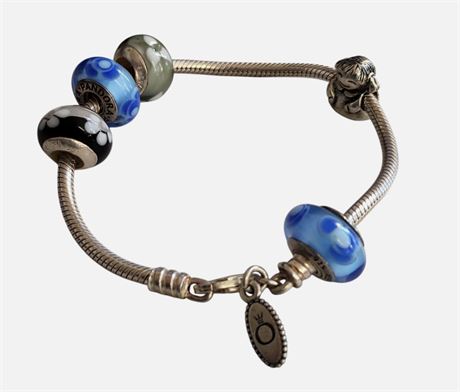 Vintage Pandora Moments Sterling Silver Snake Bracelet + 5 Charms Glass 925 GC