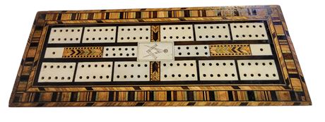 Antique 19th Century Tunbridge Ware Masonic Cribbage Board GC
